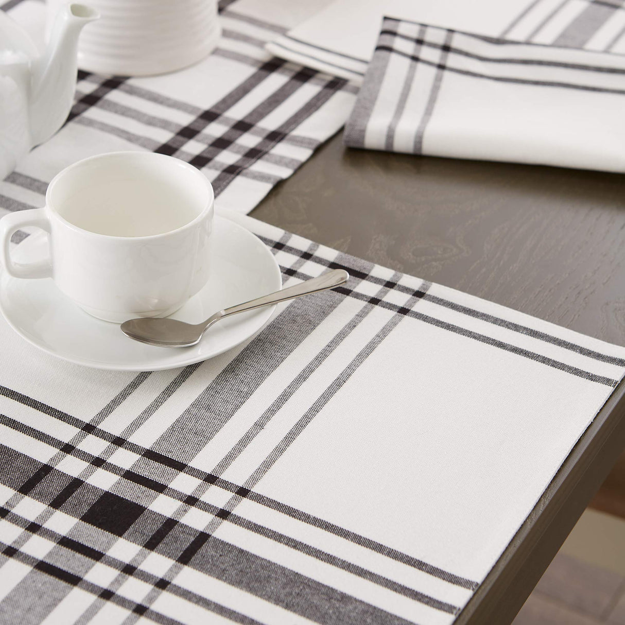 DII Home Sweet Farmhouse Plaid Tabletop Collection, Placemat Set, 13x19, French Stripe Black, 6 Piece DII