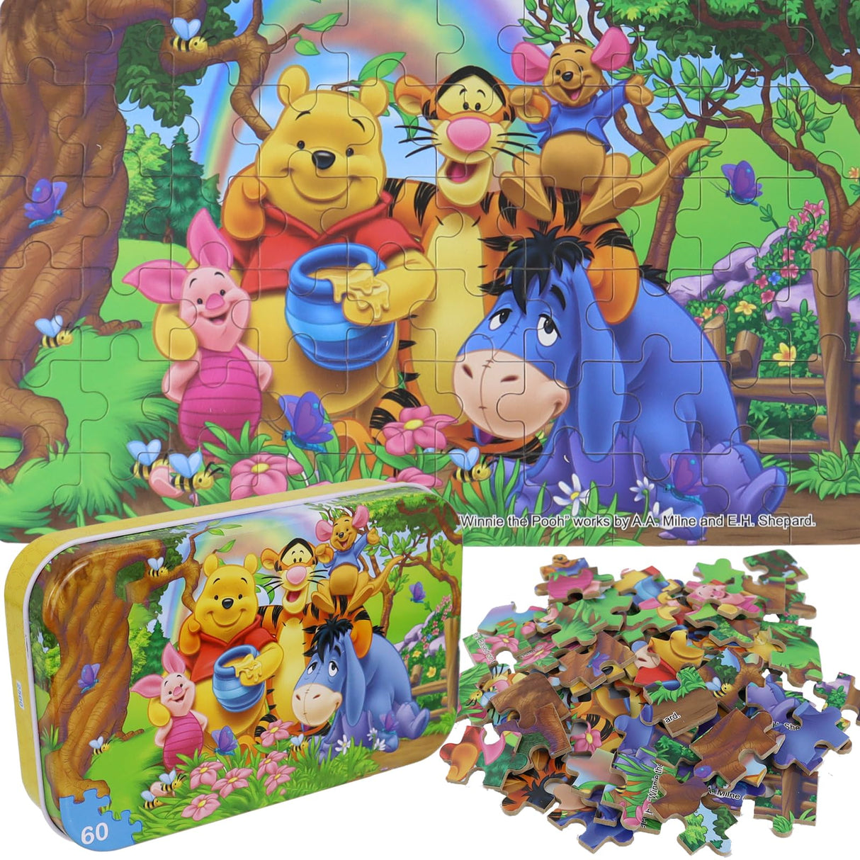 60 Piece Jigsaw Puzzles for Kids Ages 4-8 Winnie The Pooh Puzzle- Family Game Reduced Pressure Toy Gift for Children (2500) DPLEFO