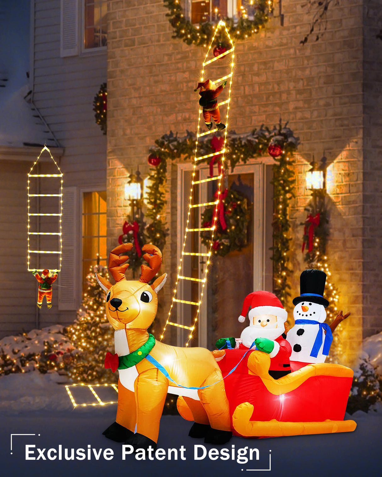 Toodour LED Christmas Lights - 10ft Christmas Decorative Ladder Lights with Santa Claus, Christmas Decorations Lights for Indoor Outdoor, Window, Garden, Home, Wall, Xmas Tree Decor (Warm White) Toodour