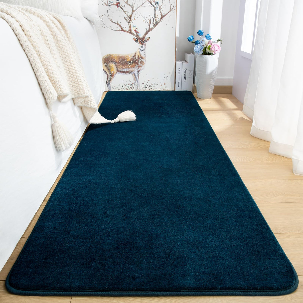 Przemy Washable Runner Rug for Bedroom Living Room, 2x6 Feet Navy Blue Memory Foam Hallway Rugs, Super Soft Modern Indoor Carpet for Bedside Kids Room Boys Girls Dorm Nursery Decor Mat Przemy