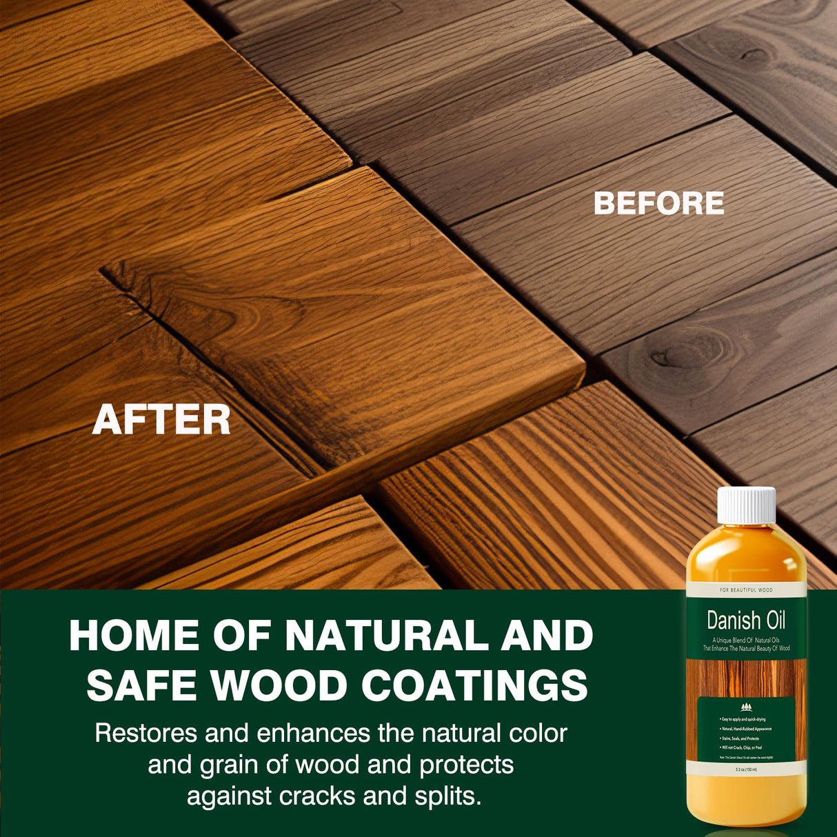 Danish Oil for Wood - Pure Polymerized Linseed Oil Wood Finish & Sealer - Ideal for Furniture, Butcher Blocks, Salad Bowls, & More - Restore & Protect, Fast Curing LIIZOUSUDA