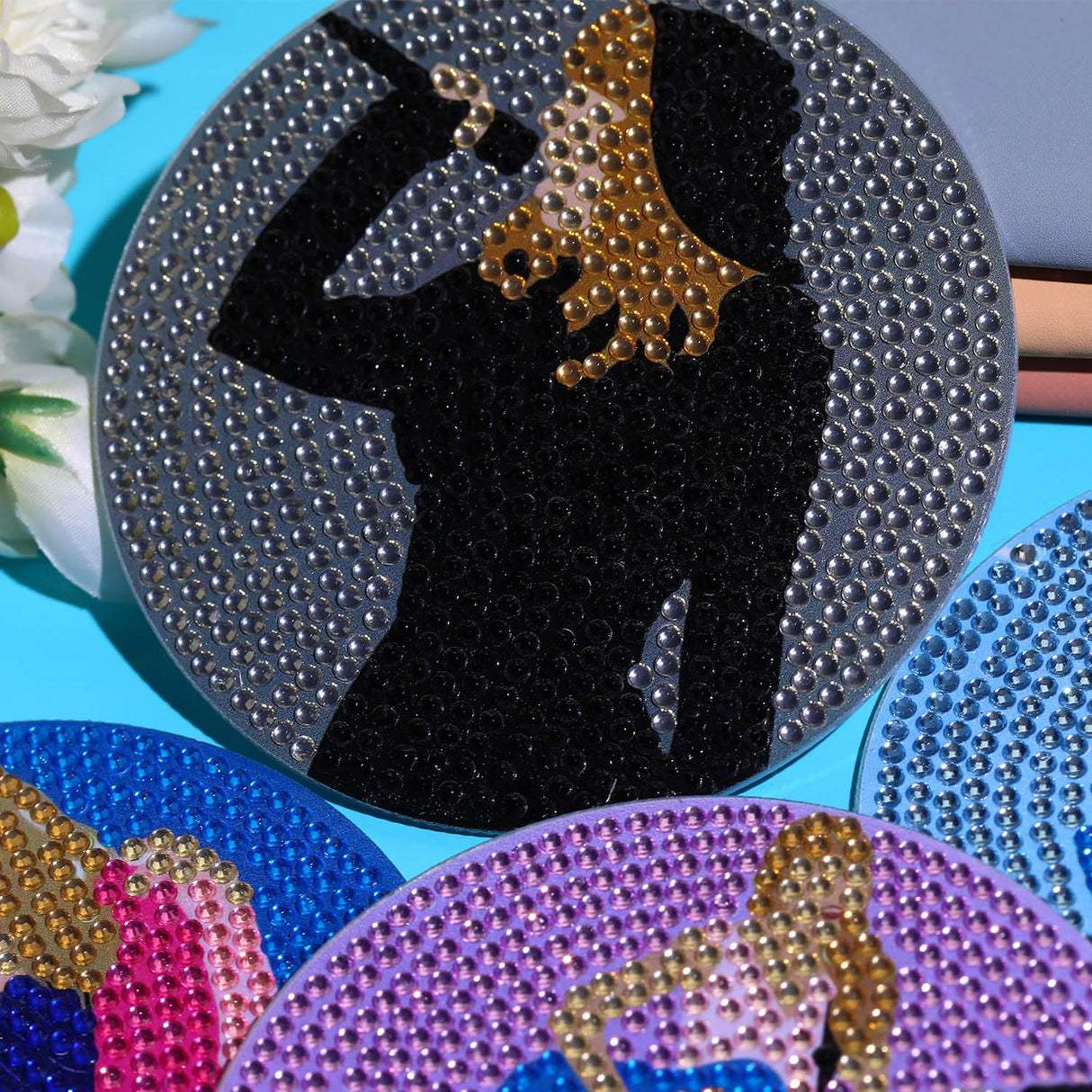 8 PCS Singer Diamond Art Coasters Kits, Pop Star Diamond Painting Coasters with Holder Set of 8, DIY Drink Coasters Art Crafts Supplies for Adults Cup Mat for Home Decor House Warming Gifts Non-Slip YSUNETER