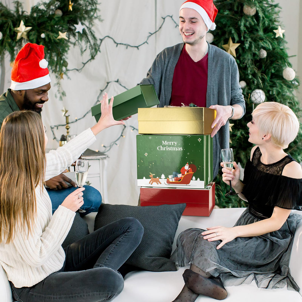 Christmas Gift Boxes with Lids, 9x7x3.5 Inches Luxury Xmas Eve Gift Box, Collapsible Red Gift Boxes with Magnetic Closure for Presents Wrapping Gifts CHARMGIFTBOX