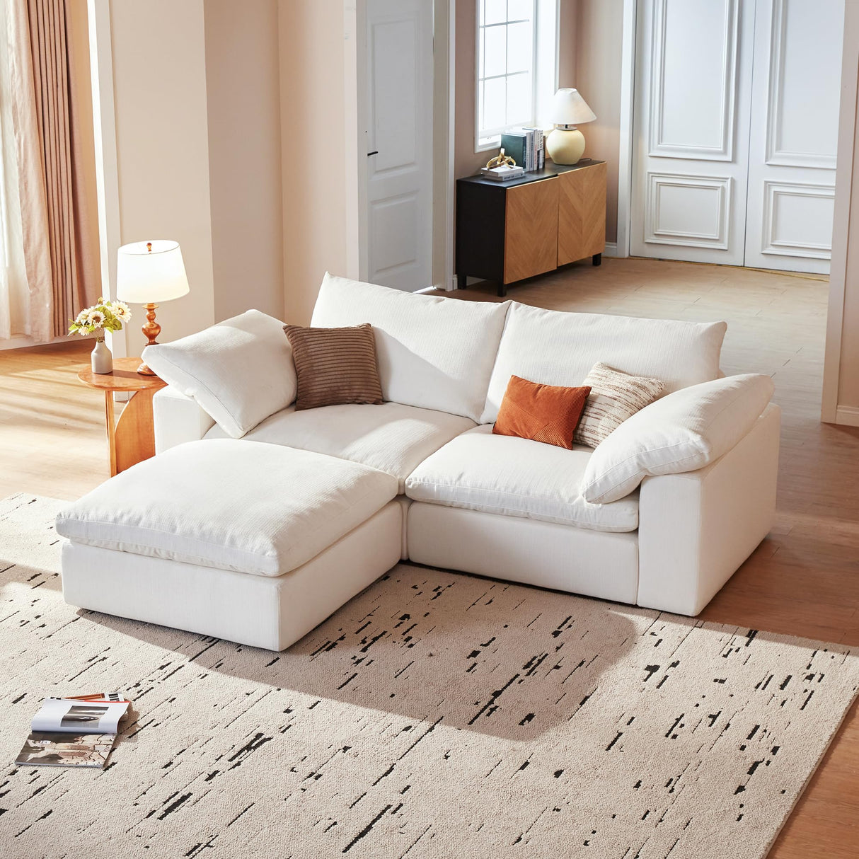 Modular Cloud Sofa, 78.7" Cloud Sectional Couches with Deep Seat,Oversized Loveseat Sofa with Ottoman for Living Room, Modern Comfy Couch with Washable Cover, Wide Armrest (White,1 Ottoman) Vorthio