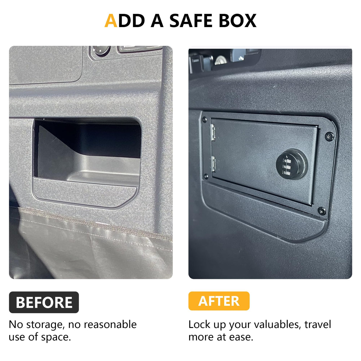 RERPRO Trunk Storage Organizer Gun Safe Lock Box Compatible with 2021 2022 2023 2024 2025 New Ford Bronco 2/4 Door Interior Accessories Rear Cargo Security Vault Tray with 3 Digit Combo Password Black RERPRO