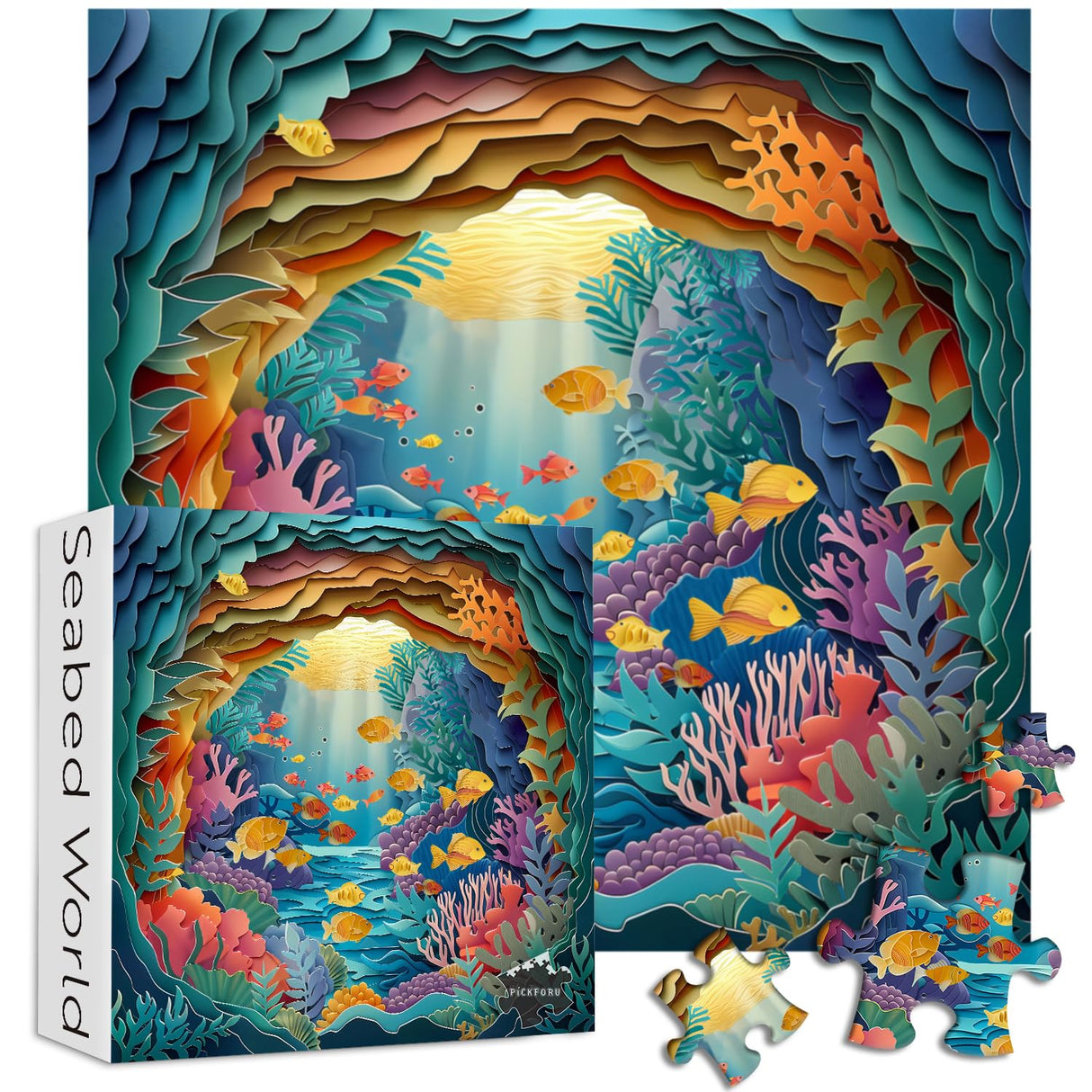 PICKFORU Ocean Puzzles for Adults 1000 Pieces, Quilling Paper Art Fish Sea Puzzle, Paper Cut Art Ocean Plant Jigsaw Puzzles as Home Decor PICKFORU