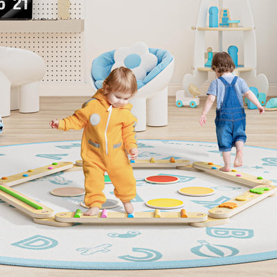 BlueWood 6pcs Balance Beam, Toddler Wood Balance Toy, Montessori Stepping Stones for Girls Boys, Build Coordination and Gross Motor Skills for Kids