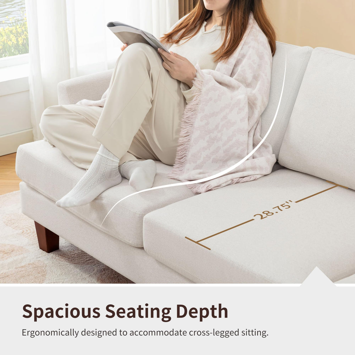 Gericco 89" 3-Seater Sofa, Deep Seat Sofa with Comfy Cushion, Mid Century Modern Couches for Living Room, Upholstered Comfy Sofa Couch for Bedroom, Apartment, Beige Gericco