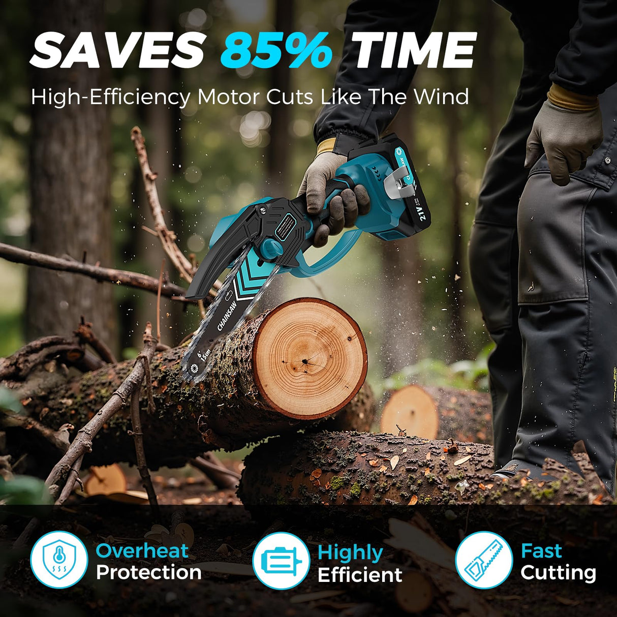 6 Inch Mini Chainsaw Cordless, Portable Electric Chain Saw, for Wood Cutting, Tree Trimming, Courtyard, Household, and Garden, Father's Day Gift for Men Dad Husband HOPTO