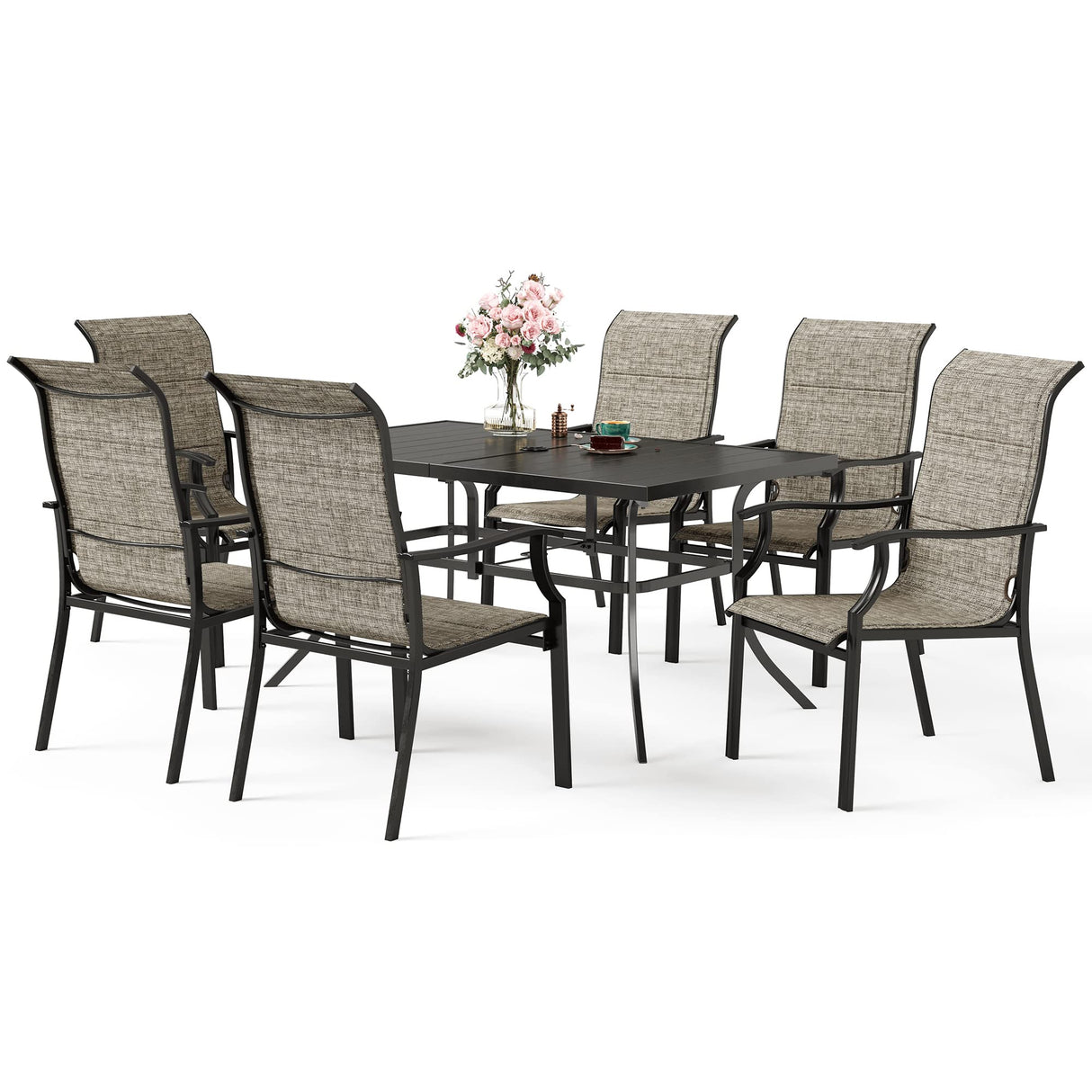 SUNSHINE VALLEY 7 Piece Patio Dining Sets for 6, Metal Outdoor Table and Chairs Set with 1 Patio Dining Table(1.57-1.9" Hole) and 6 Textilene Patio Dining Chairs, Outdoor Dining Set for Deck Backyard SUNSHINE VALLEY