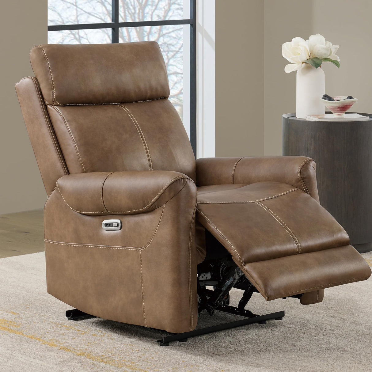 KISLOT Leather Power Recliner Chair Wall Hugger Sofa with USB Charging Ports Electric Reclining RV Furniture for Living Room KISLOT