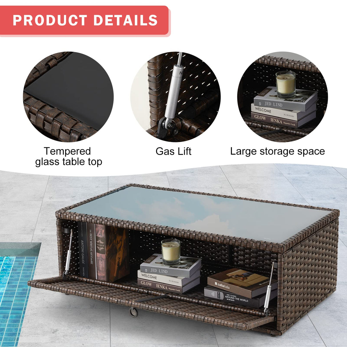 HOMREST 6 Pieces Patio Furniture Sets, All Weather Wicker Patio Conversation Sets with Storage Glass Coffee Table, Outdoor Sectional Sofa w/Ottomans, Cushions & Pillows for Garden, Lawn, Balcony HOMREST