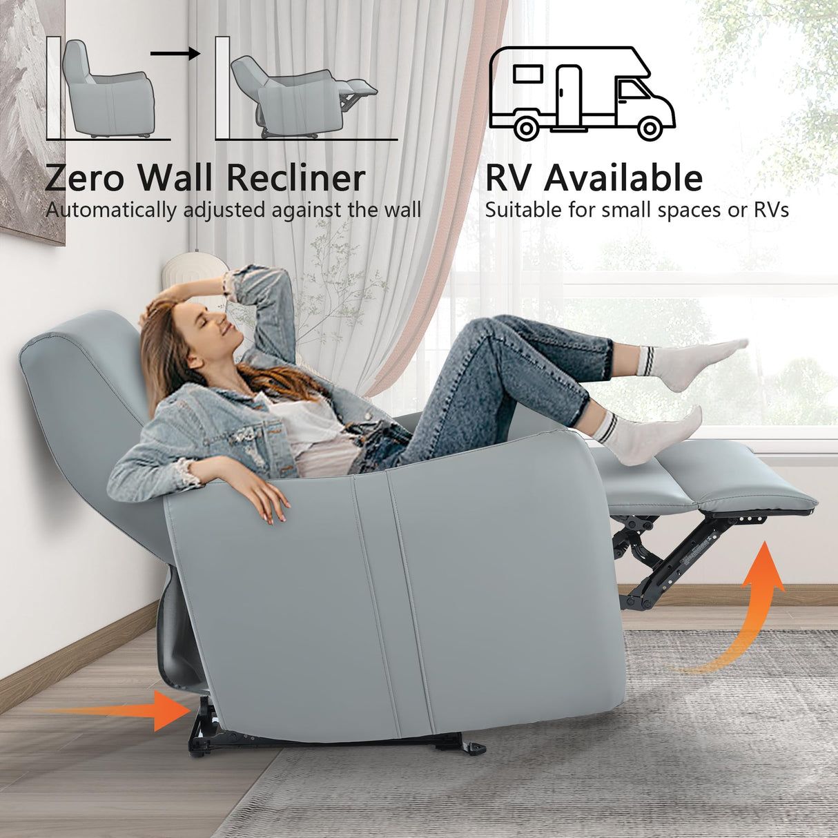 QicoFelix Electric Power Recliner, Wall Hugger Electric Recliner Chairs with USB Ports Sofa PU Leather Recliner for Living Room/Small Spaces QicoFelix