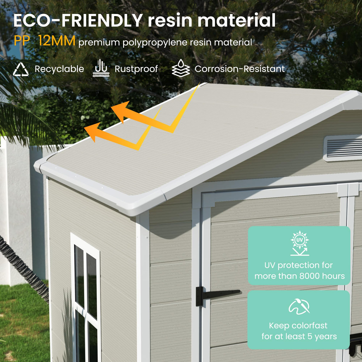 UDPATIO Outdoor Storage Shed 6x4.5 FT, Plastic Resin Outside Sheds & Outdoor Storage for Trash Can, Bike, Lawnmower, Generator, Tool Shed with Lockable Door for Backyard, Lawn, Patio, Sandstone UDPATIO