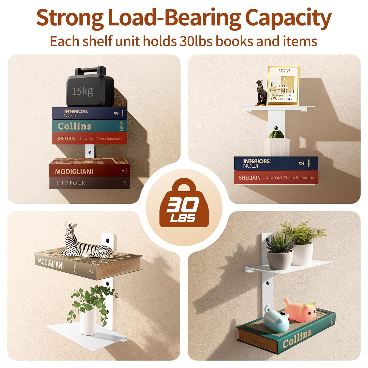 Professional Invisible Floating Book Shelves for Wall, 8 Tier Vertical Spine Book Tower Hanging Bookshelves, Wall Mounted & Space Saving, Heavy Duty Metal Book Organizer for Home Office, 4 Pack White Ninwod