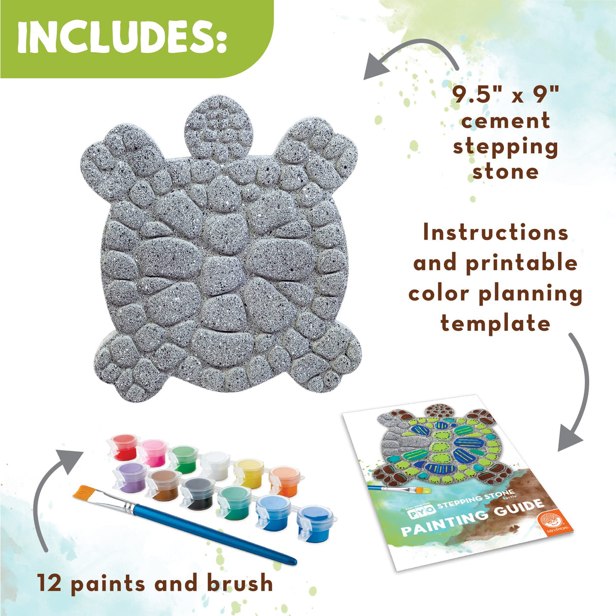 MindWare Turtle Stepping Stone Kit: Paint Your Own Stepping Stones for Kids Craft Kit Includes Paint, Brushes and Instructions MindWare