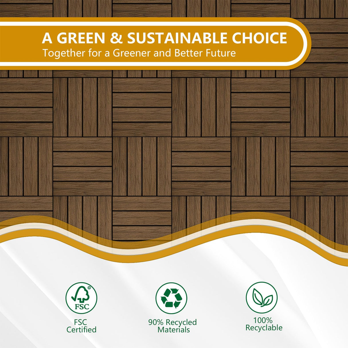 Feilingwood Composite Wood Patio Deck Tiles-12" x 12" Composite Deck Tiles 20 PCS, All Weather Waterproof Outdoor Interlocking Flooring Tile for Balcony, Backyard, Porch (Golden Teak) feilingwood