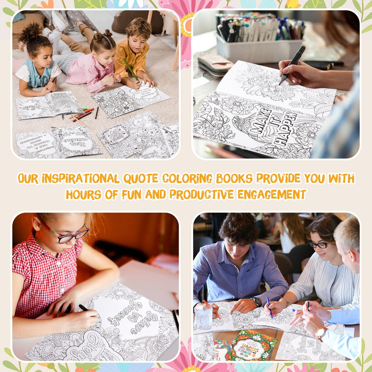 Liliful 144 Pcs Flower Coloring Book Bulk for Adult Kids DIY Art Stress Relief Drawing Book with Patterns for Adults, Party Favors, Goodie Bag Filler and Holiday Gifts (Motivate) Liliful