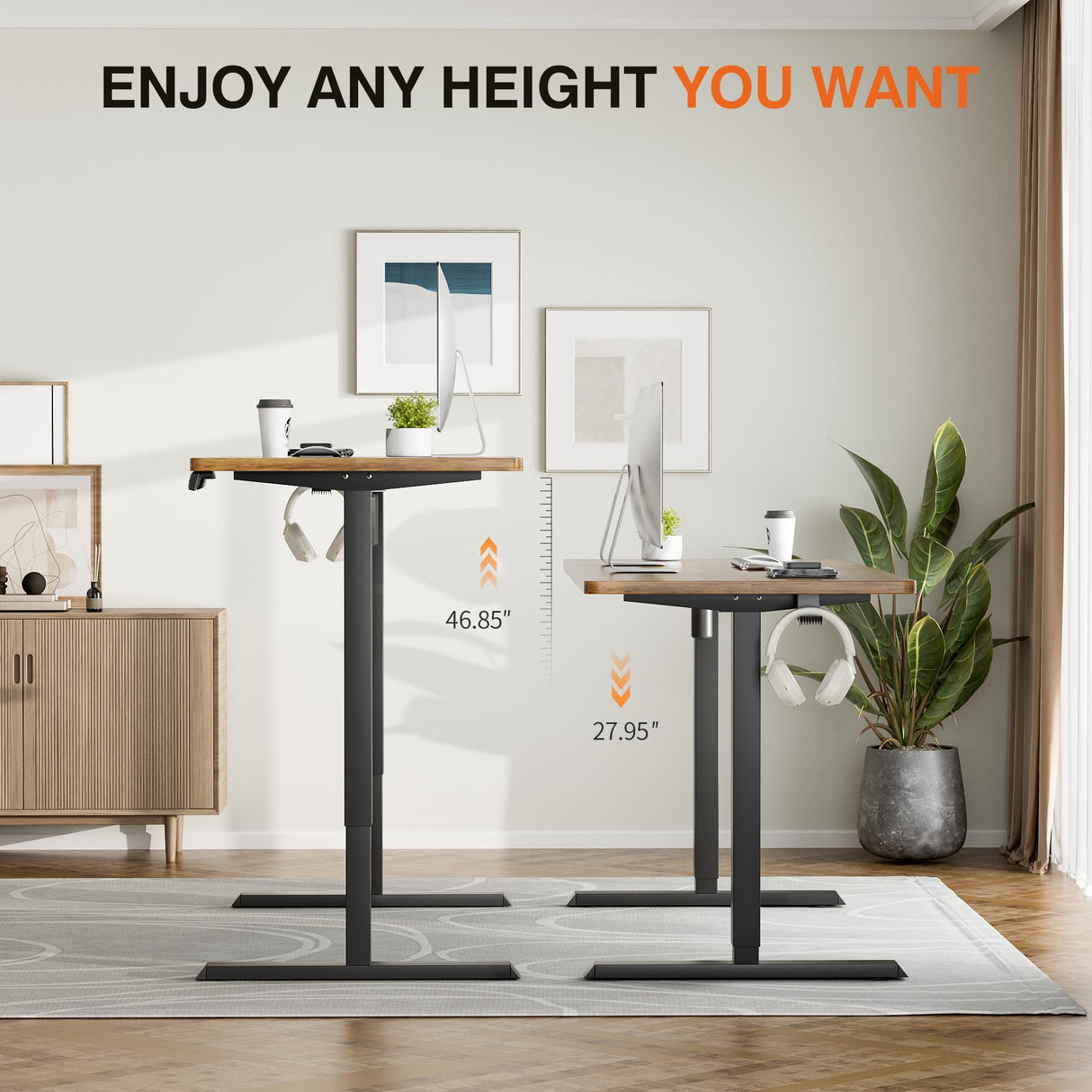 Furmax Electric Standing Desk, 55 x 24 Inches Height Adjustable Desk with Removable Casters, Home Office Computer Desk (White) Furmax