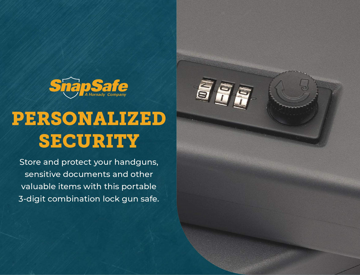 SnapSafe Portable Combination Lock Box for Guns and Valuables - Includes Lock Box (with 3-Digit Combination Lock) and Patented Security Cable - An Ideal Car Gun Safe - Large, 9.5 x 6.5 x 1.75 Inches SnapSafe