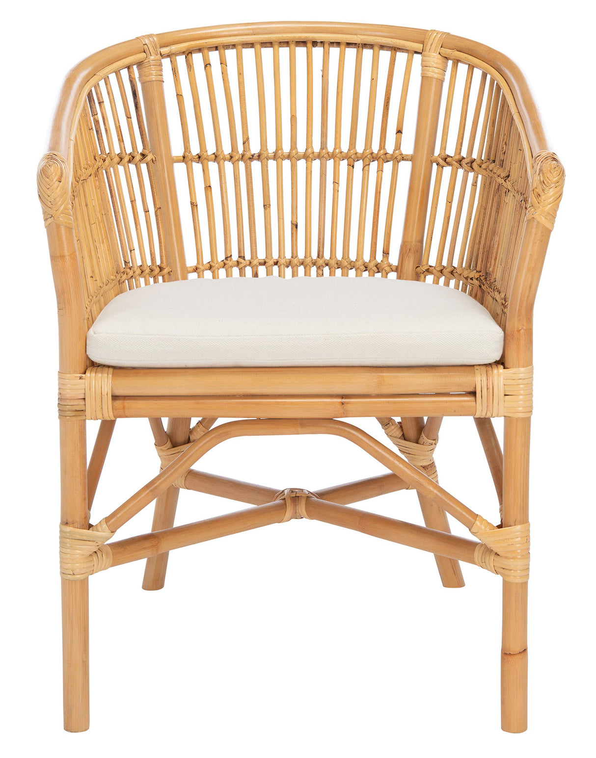 SAFAVIEH Home Collection Olivia Rattan Cushion Accent Chair, Natural/White Safavieh