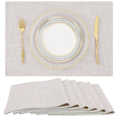 homing Cotton Linen Placemats Set of 6, Cloth Washable Farmhouse Dining Table Mats for Indoors & Outdoors, Easy to Clean, Neutral Beige, 13 x 19 Inch