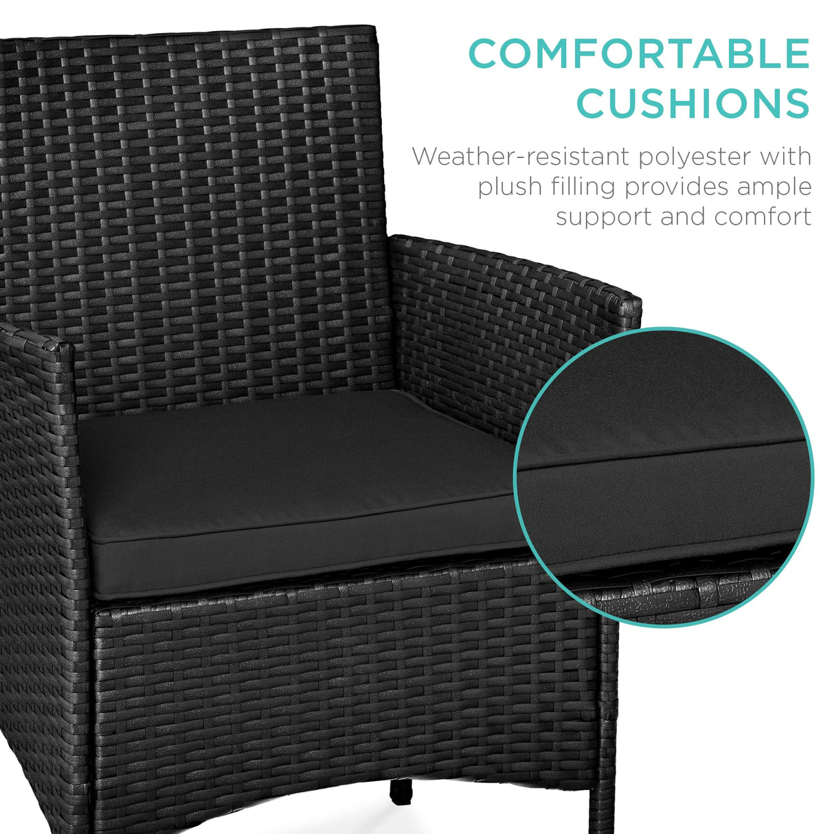 Best Choice Products 3-Piece Outdoor Wicker Conversation Bistro Set, Space Saving Patio Furniture for Garden w/Side Table - Black/Black Best Choice Products