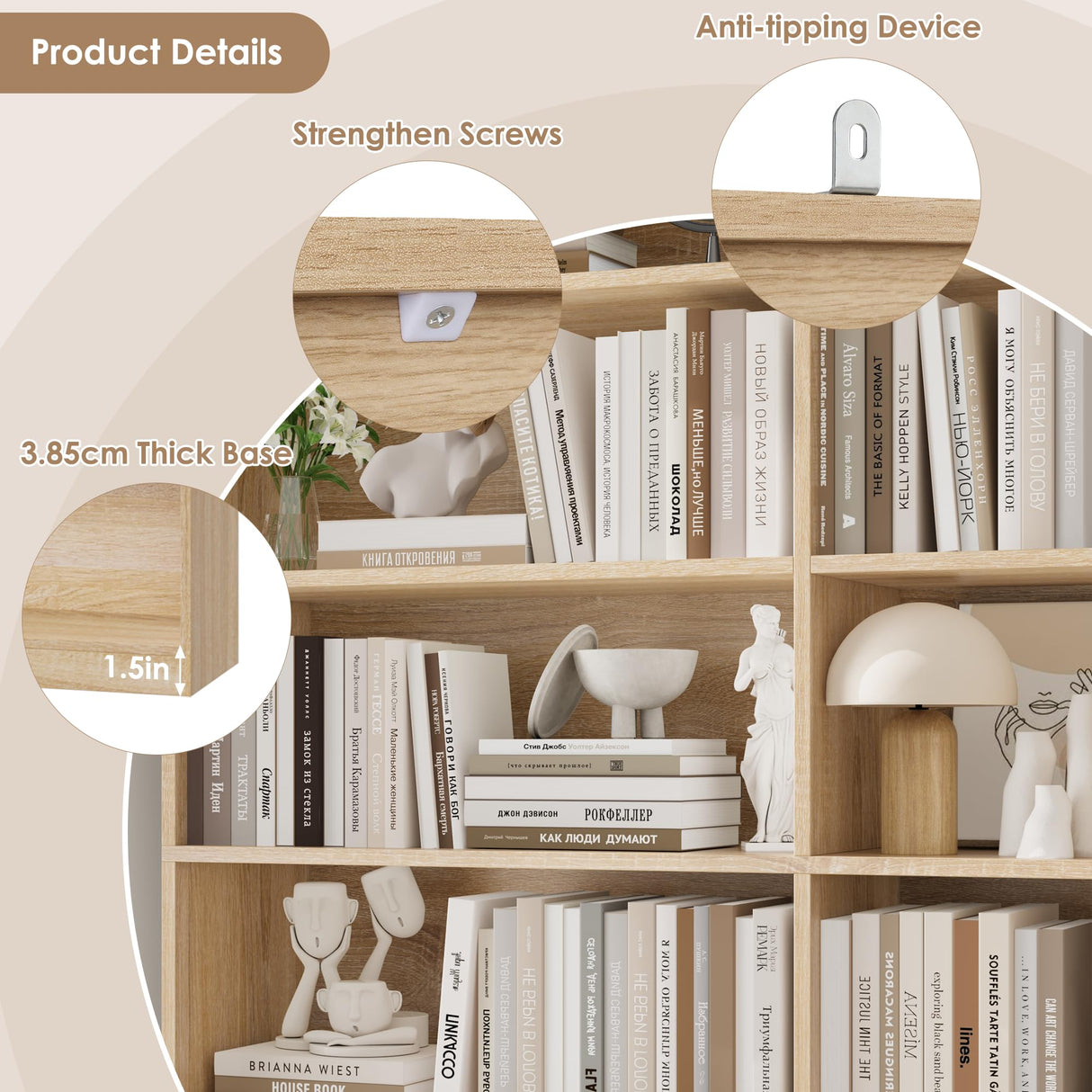 FACBOTALL 83.6" Tall Bookshelf and Bookcase, 7-Tier Extra Large Bookshelf with Double Storage, 14 Open Display Shelves for Home Office, Study and Living Room, Light Oak FACBOTALL
