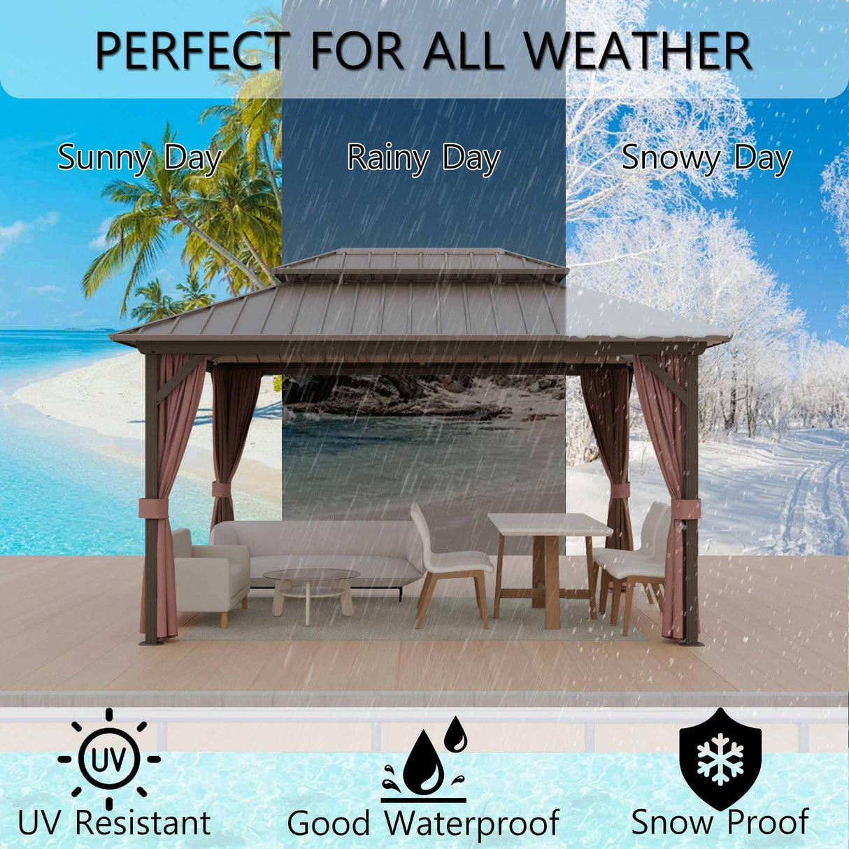 Yardsight 10'x12' Hardtop Gazebo, Outdoor Aluminum Frame Galvanized Steel Double Roof Pavilion with Netting and Shaded Curtains, Permanent Metal Pergolas for Patio, Backyard, Deck and Lawns. Yardsight