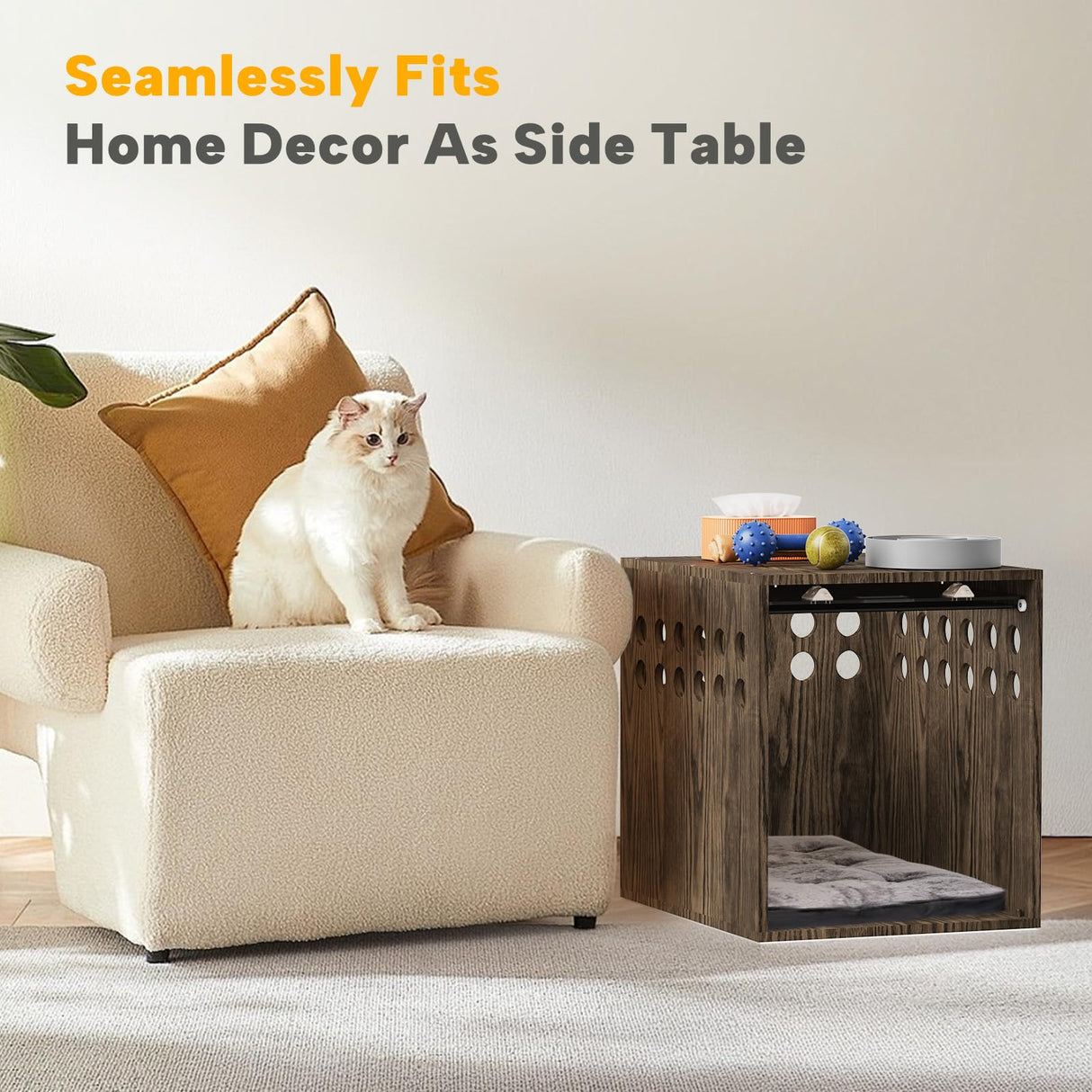 Dog Crate Furniture, SAUCE ZHAN Dog Kennel with Cushion for Small/Medium Dogs, End Side Table Wooden Crate for Pets Indoor, Brown SAUCE ZHAN