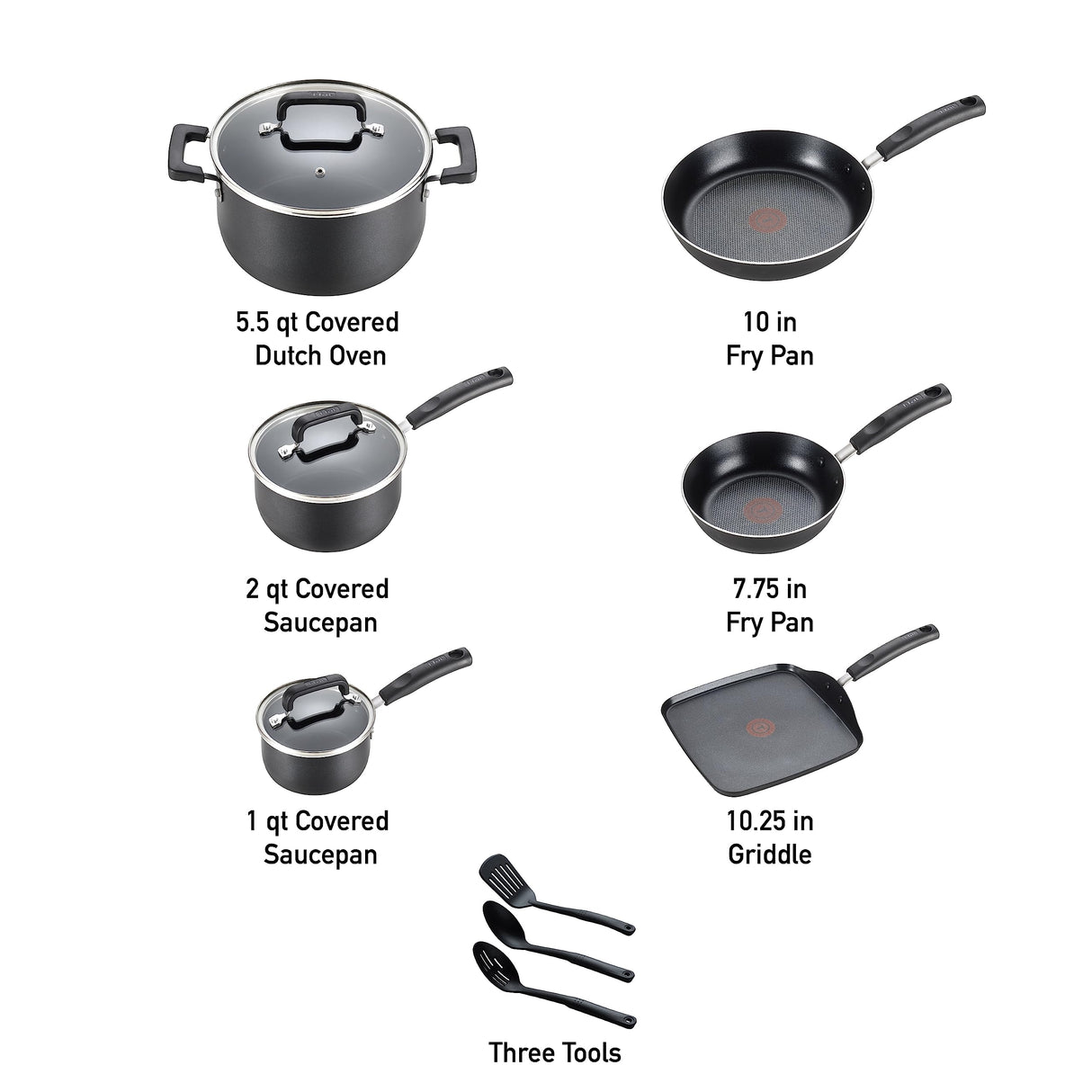 T-fal Signature Nonstick Cookware Set 12 Piece, Oven Broiler Safe 350F, Pots and Pans, Kitchen Cooking Set w/ Fry Pans, Saucepans, Saute Pan, Dutch Oven, Griddle, Kitchen, Home, Dishwasher Safe, Black T-fal