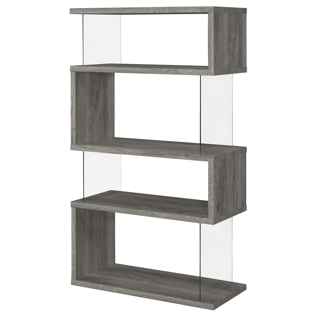 Coaster Home Furnishings Emelle 4-Shelf Bookcase with Glass Panels Grey Driftwood Coaster Home Furnishings