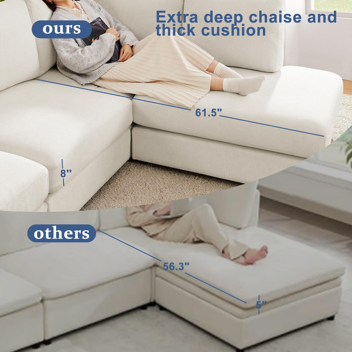 Mofolit 100“ L Shaped Couch with Reversible Chaise Sectional Sofa Corner Couches for Living Room,Apartment and Compact Spaces(Cream) Mofolit