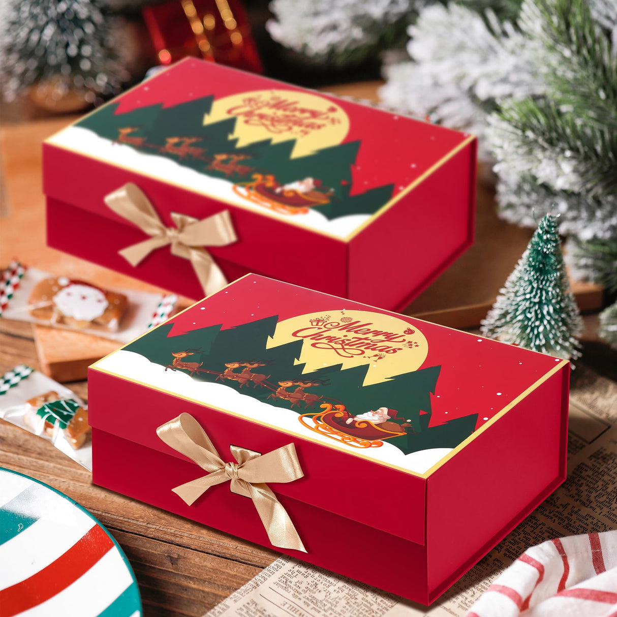 Giflsaidsprest Christmas Gift Box with Lid,Gift Boxes for Presents with Ribbon and Magnetic Closure-12.6"x8"x4.4" (Red) Giflsaidsprest