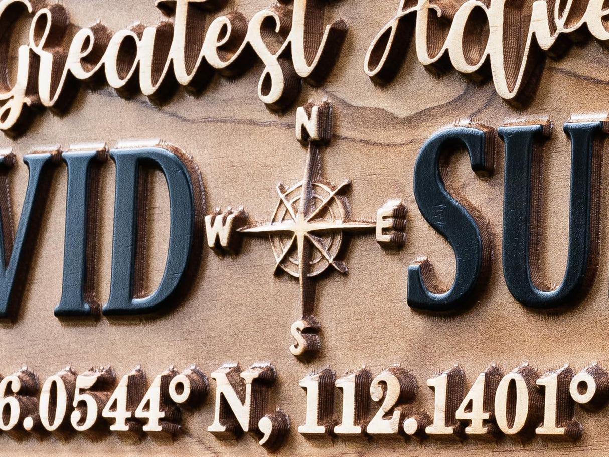 Personalized Wedding Compass Gift for Couple | Bridal Shower Gift Destination Wedding Name Sign Coordinates Engagement Gift Wood Anniversary 3D Woodworker
