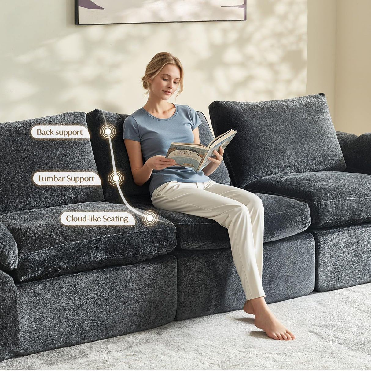Vamcheer Modular Sectional Cloud Couch, Utra Soft U Shaped Couch with 2 Movable Ottoman, Deep Seat Boneless Couches for Living Room Bedroom, No Assembly Required, Grey Vamcheer