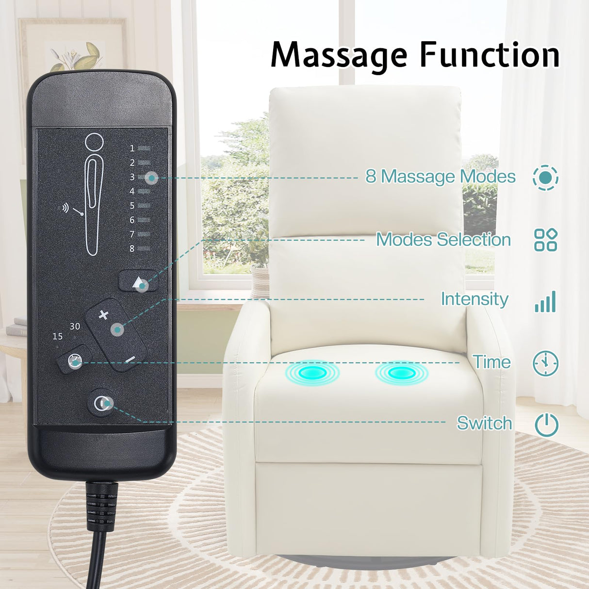 Jocisland Swivel Rocker Recliner Chair for Adults, Nursery Rocking Reclining with High Back, Small Glider for Small Spaces/Living Room/Bedroom/Nursing, Cream Leather Jocisland