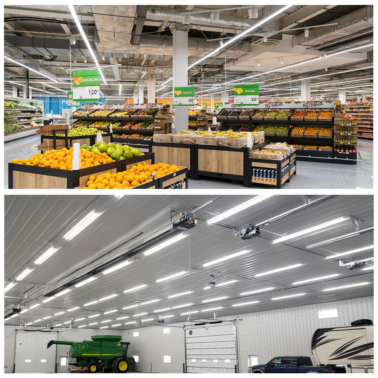 SHOPLED 8FT 72W 9360LM 6000K Cool White High Output Linkable T8 Tube Fixtures, V-Shaped, 8 Foot Lights for Garage, Warehouse, 4 Pack SHOPLED