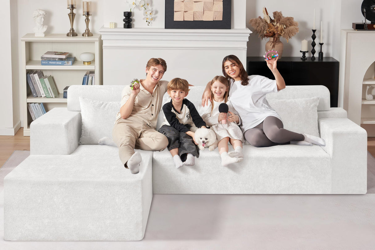 HABUTWAY 105" L-Shape Modular Sectional Sofa Couch for Living Room,No Assembly Required,Modular Comfy Sofa with Deep Seat for Living Room Bedroom,Luxury Distressed Velvet(Left,Beige) HABUTWAY