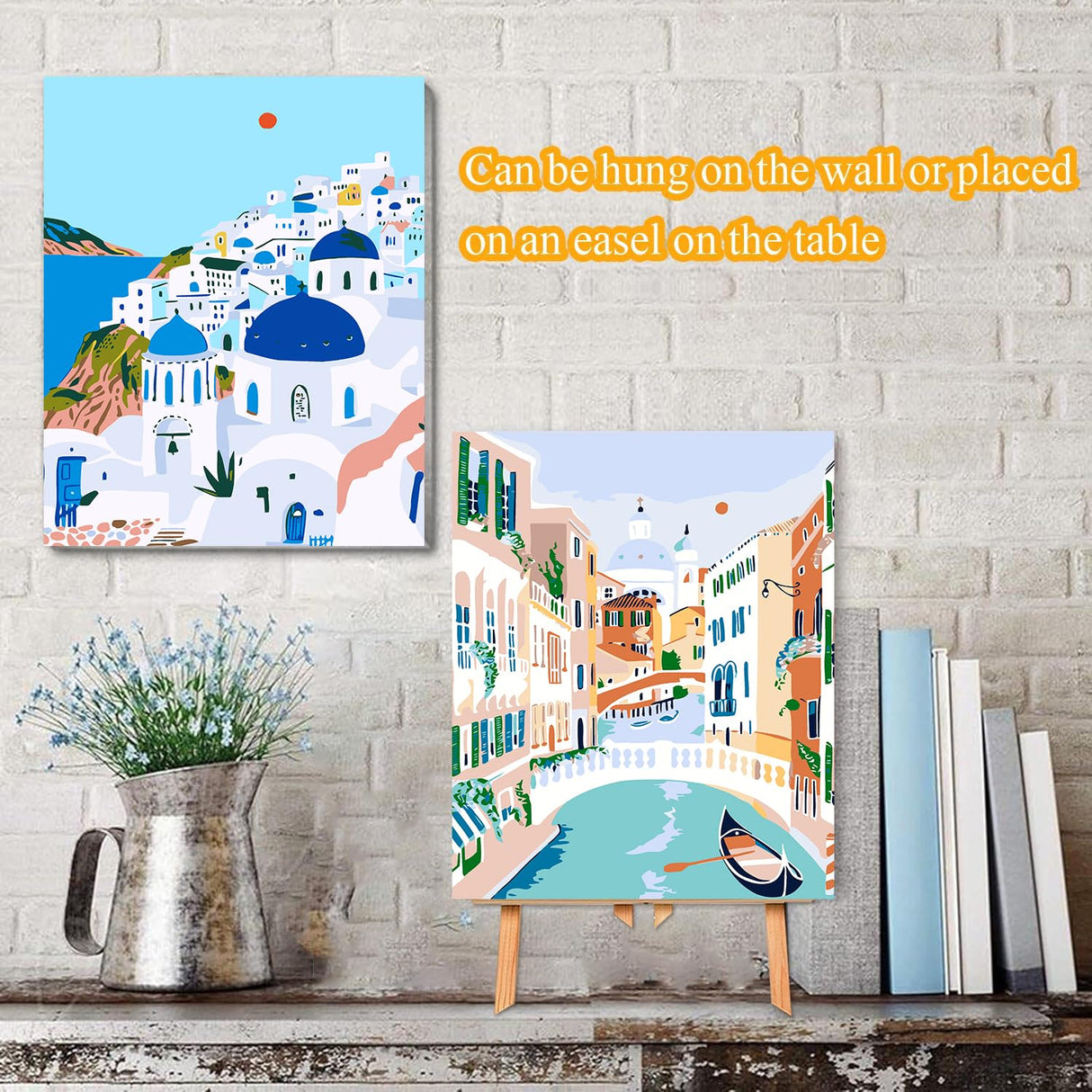 VIGEGU 4 Pack Paint by Numbers Kit for Adults Beginner with Frame, Wooden Easel DIY Cityscape Scenery Adult Paint by Number Kits for Home Decor 7.8x11.8inch VIGEGU