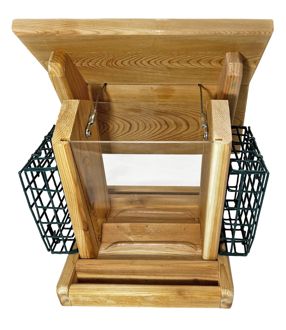 DutchCrafters Large Cedar Wood Hopper Bird Feeder with Suet Cages, Wooden Outdoor Feeder for Birds, Hanging Mount - Amish Made in USA DutchCrafters