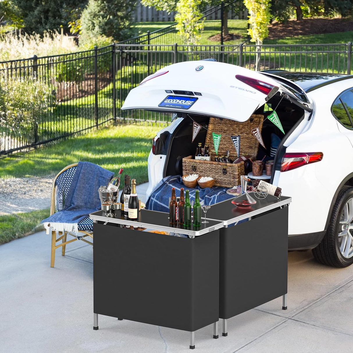 VINGLI 39" Portable Bar Table, 3-Tier Shelves, Mobile Bar Table for Events, Party, Camping, Picnic, Tradeshow, Indoor with Black Skirt(1 Pack) (2, 39") VINGLI