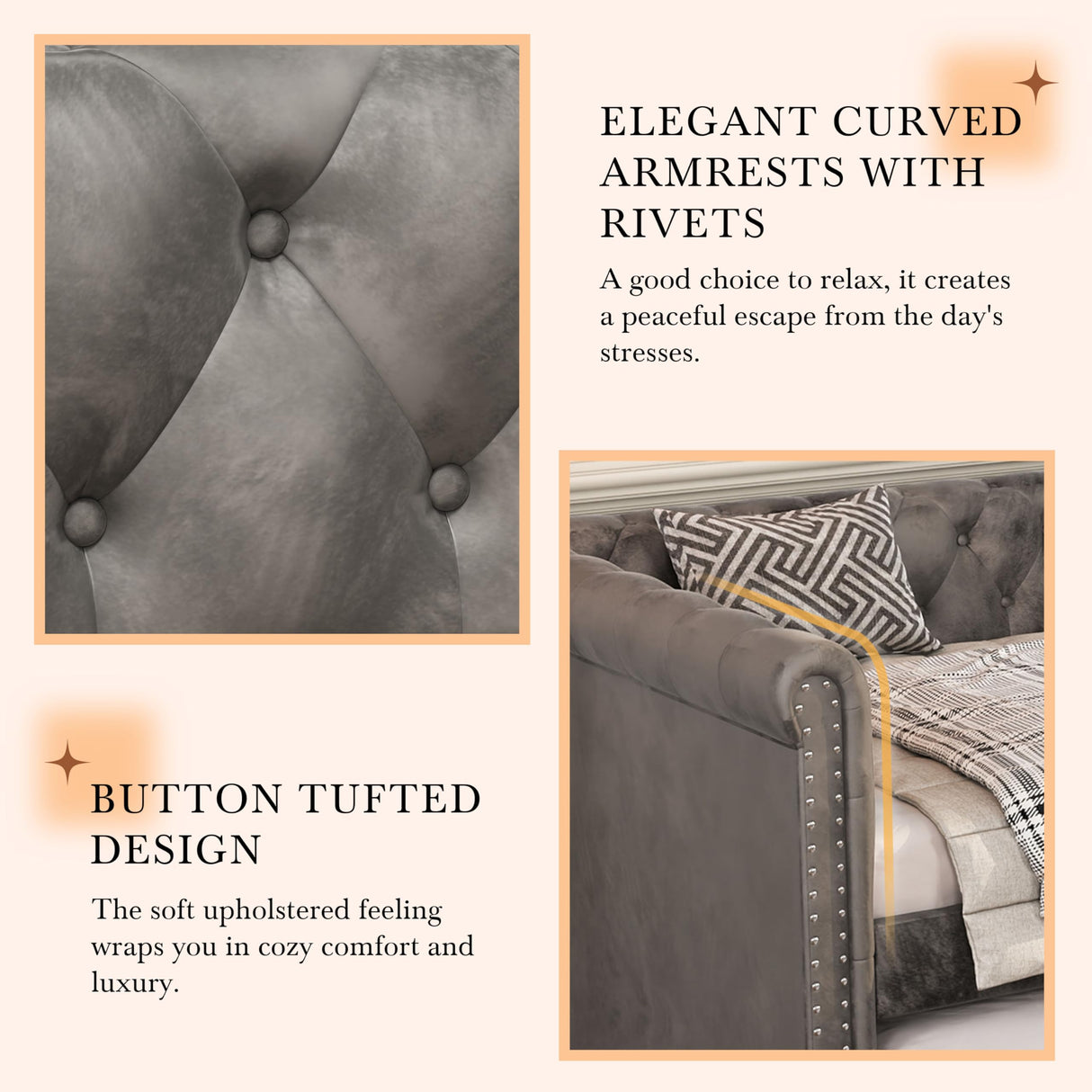 Christopher Knight Home Upholstered Daybed with Trundle, Twin Size Trundle Sofa Bed, Couch Bed with Backrest and Curved Armrests, No Box Spring Needed, for Living Room, Bedroom and Guest Room, Grey Christopher Knight Home