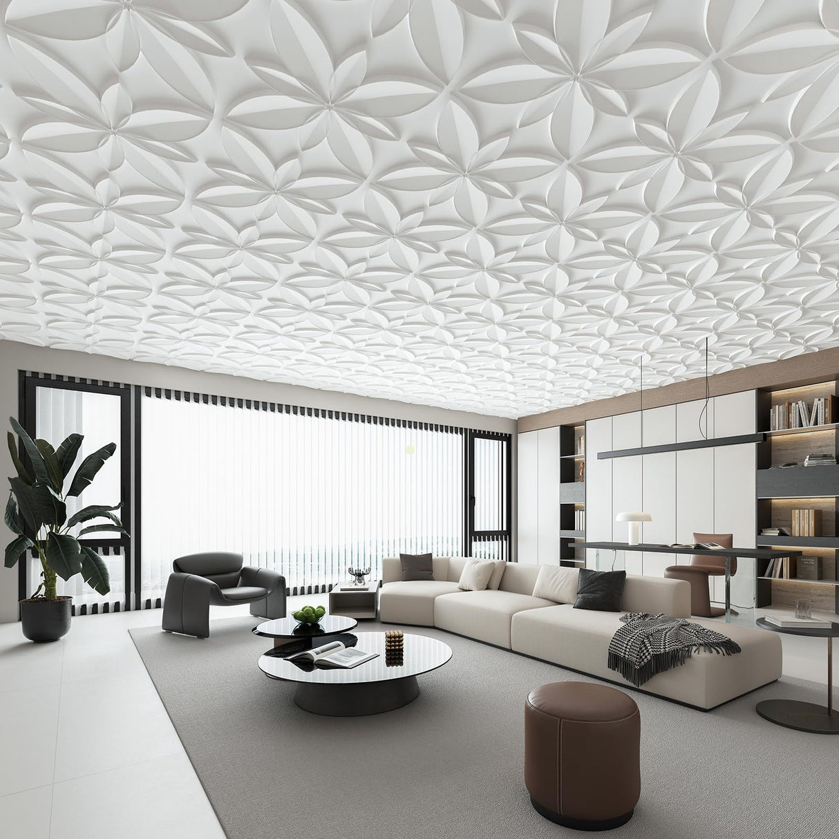 WOWSTAR 12-Pack 24"x24" Drop Ceiling Tiles, Waterproof Glue up White Ceiling Panels, 3D Wall Panels, PVC Wall Tiles, Ceiling Decor WOWSTAR