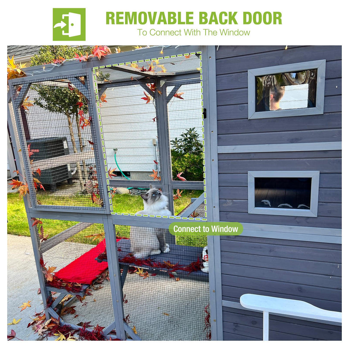 Cat Enclosure Outdoor Wooden Cat House Large Catio Vertial Kitten Kennel Cat Cage 4 Tiers 77" L x 36" W x 69" H MEDEHOO