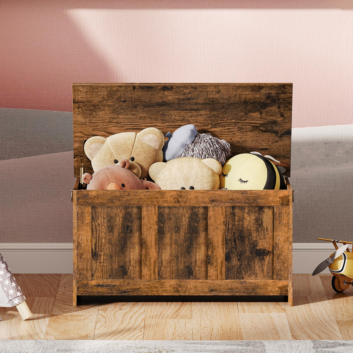 HOOBRO Storage Bench, 29.5" Retro Wooden Storage Chest, Wooden Storage Trunk, Toy Chest with Lift Top, Multifunctional Entryway Organizer, for Entryway, Living Room, Rustic Brown FG751CW01 HOOBRO