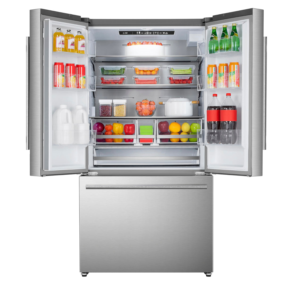 DUURA Elite DE210FDBMDSS Refrigerator Built in with French Doors Adjustable Glass Shelves Dual Drawer Bottom Freezer with Ice Maker, LED Interior Light and Stainless Steel Exterior, 36-Inch, Metallic DUURA Elite