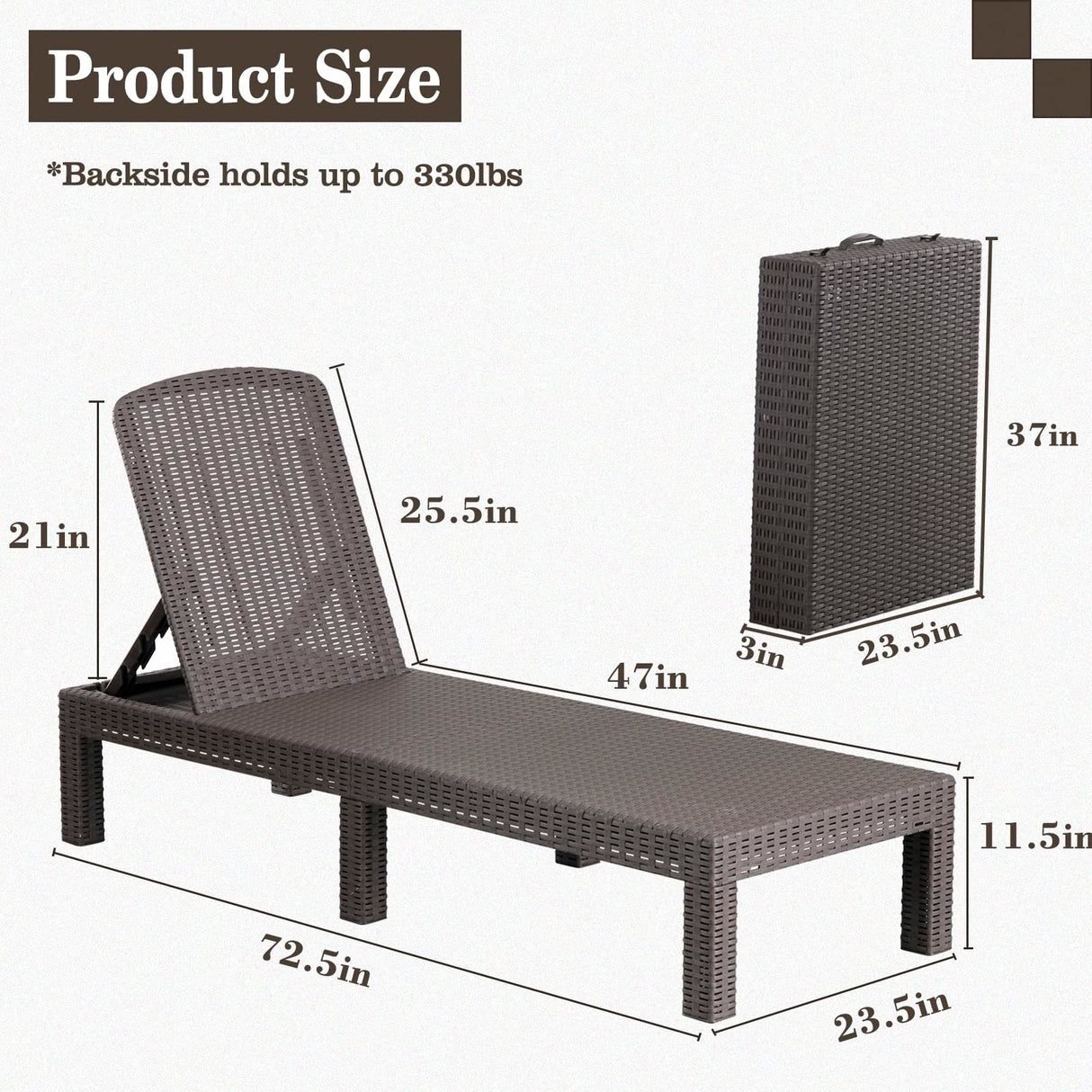 DIMAR GARDEN Outdoor Chaise Lounge,Resin Pool Lounge Chair Waterproof Recliner,Mocha DIMAR GARDEN