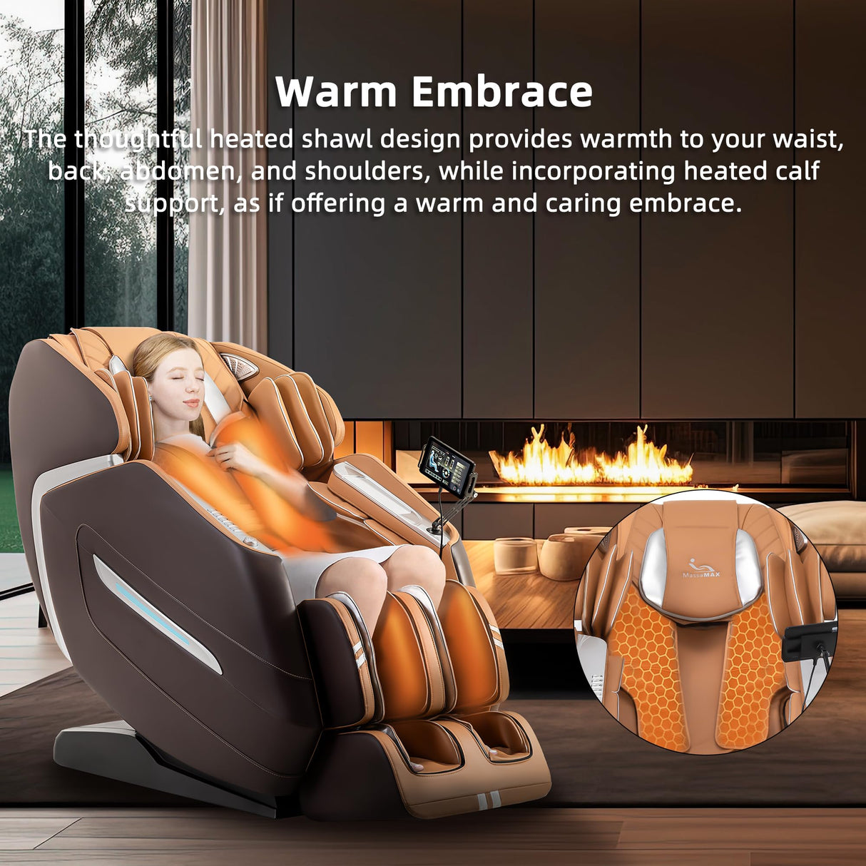 MassaMAX A580 2026 4D Massage Chair for Big & Tall People Full Body Massage Up to 6'10" & 500 lbs, Yoga Stretch, AI Voice Control, 22 Modes, 59" SL Track, Auto Footrest Extension, and Heating (Brown) MassaMAX