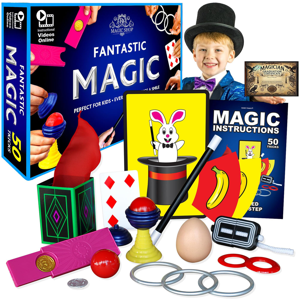 RA MAGIC SHOP Fantastic Magic Set - 50 Easy Tricks with Video Instructions for Kids Age 6-12 | Magic Trick Set, Magic Toys & Beginner Magic Tricks RA MAGIC SHOP